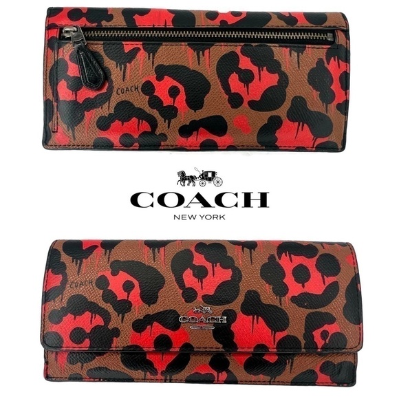 Coach Wild Beast RARE Leopard Orange Brown Animal Print Leather Wallet NWOT - Picture 8 of 10